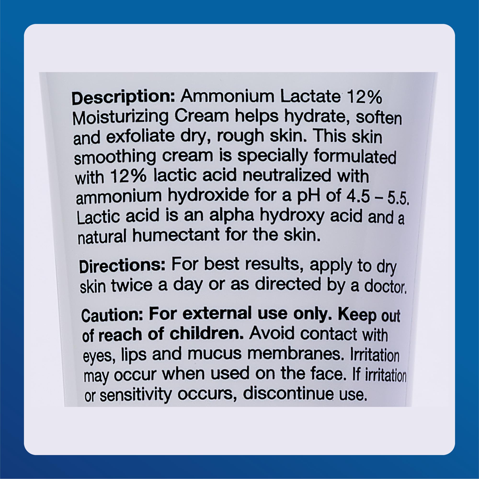 Major Ammonium Lactate 12% cream label emphasizes neutralized formula for skin comfort.