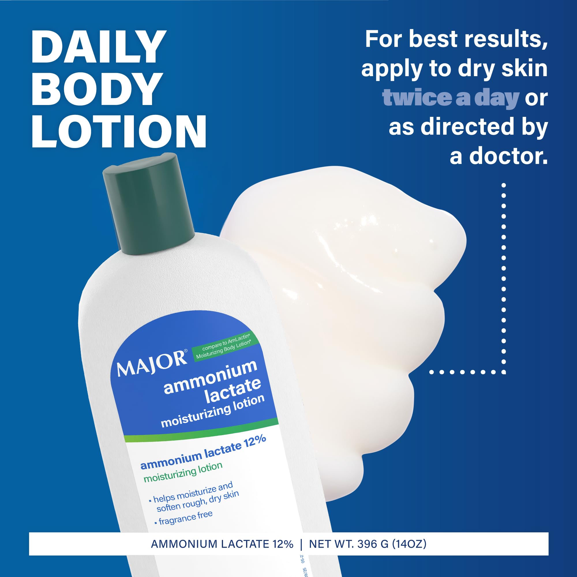 Major Ammonium Lactate 12% lotion fragrance-free label signals gentle, non-scented care