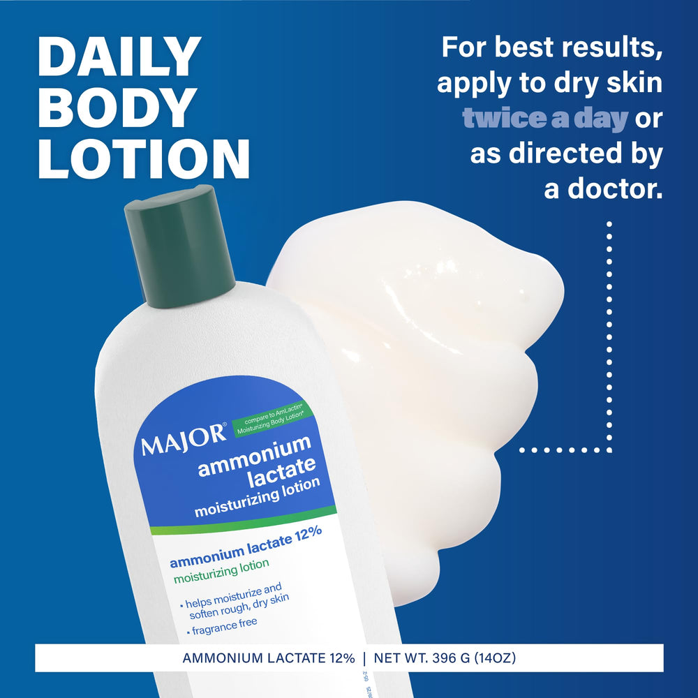 Major Ammonium Lactate 12% lotion fragrance-free label signals gentle, non-scented care