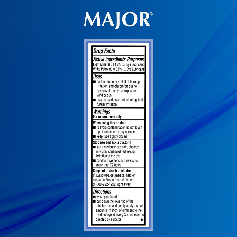 Major Lubrifresh P.M. eyes comfort use highlights quick temporary relief potential.
