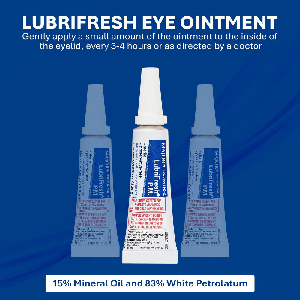 Major Lubrifresh P.M. sterile formulation promotes safe, preservative-free use for eye comfort.