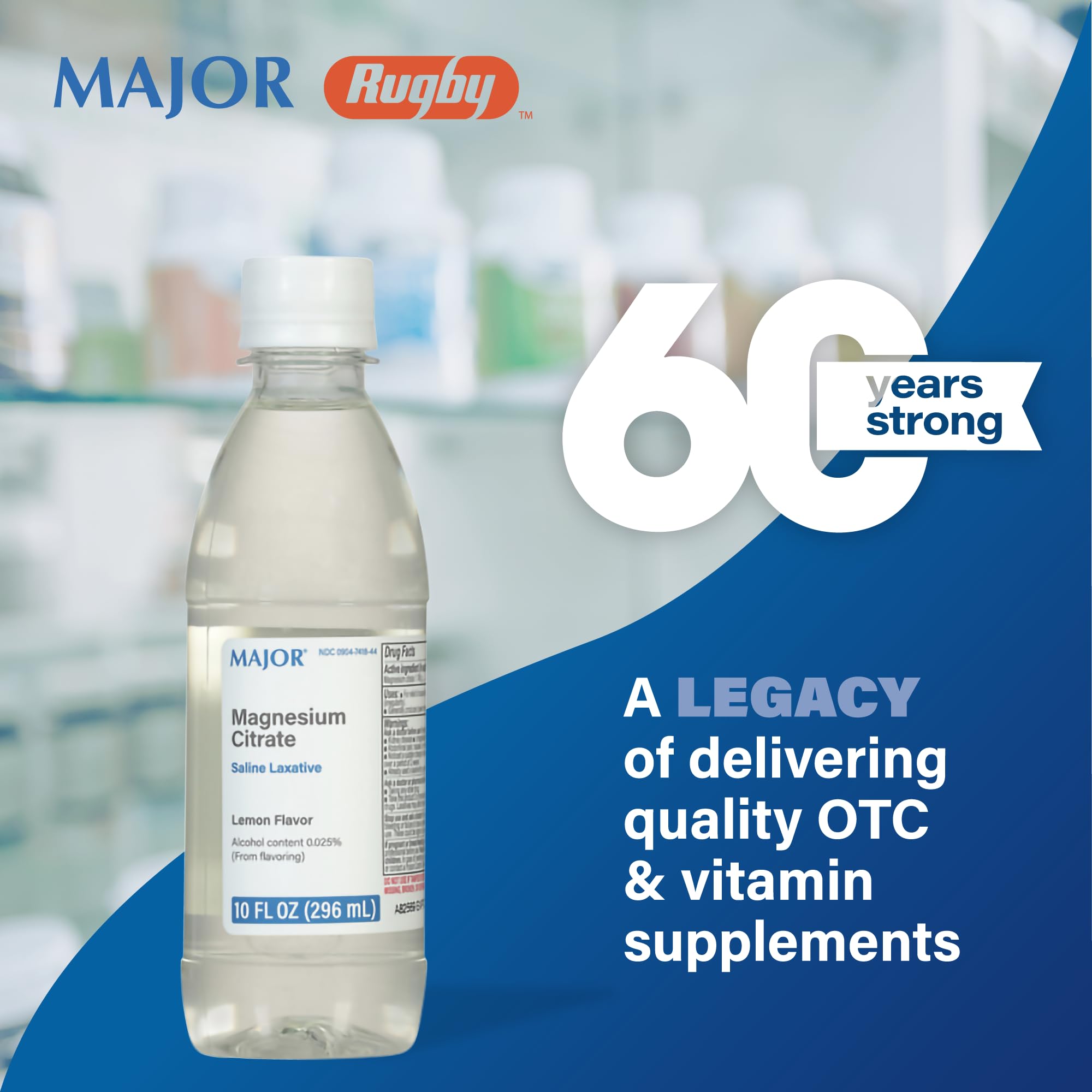 Major Magnesium Citrate laxative pack shot highlights complete packaging and key product details.