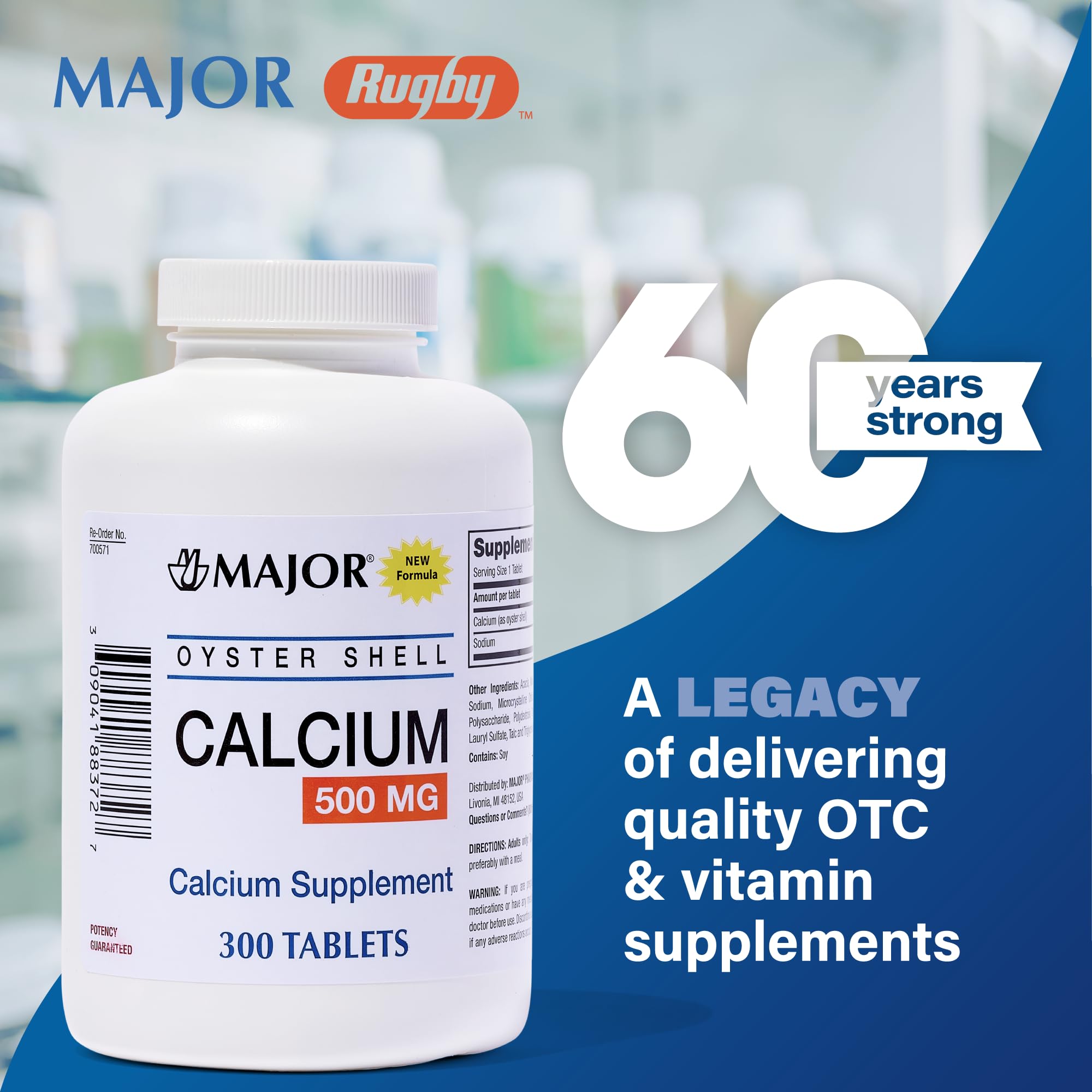 Major Oyster Shell Calcium 500mg packaging shows 300 tablets count.