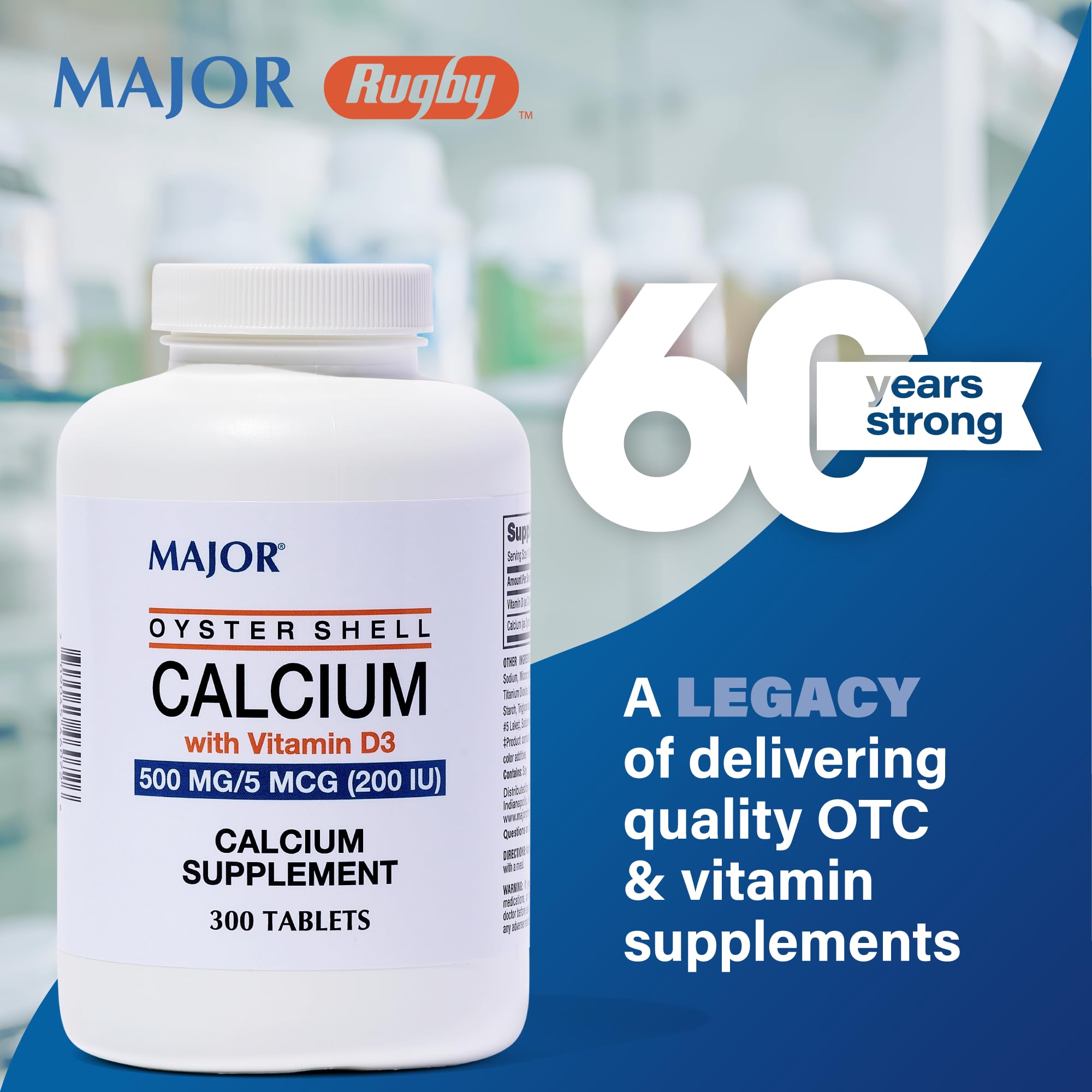 MAJOR Oyster Shell Calcium label close-up showing calcium and vitamin D3 content
