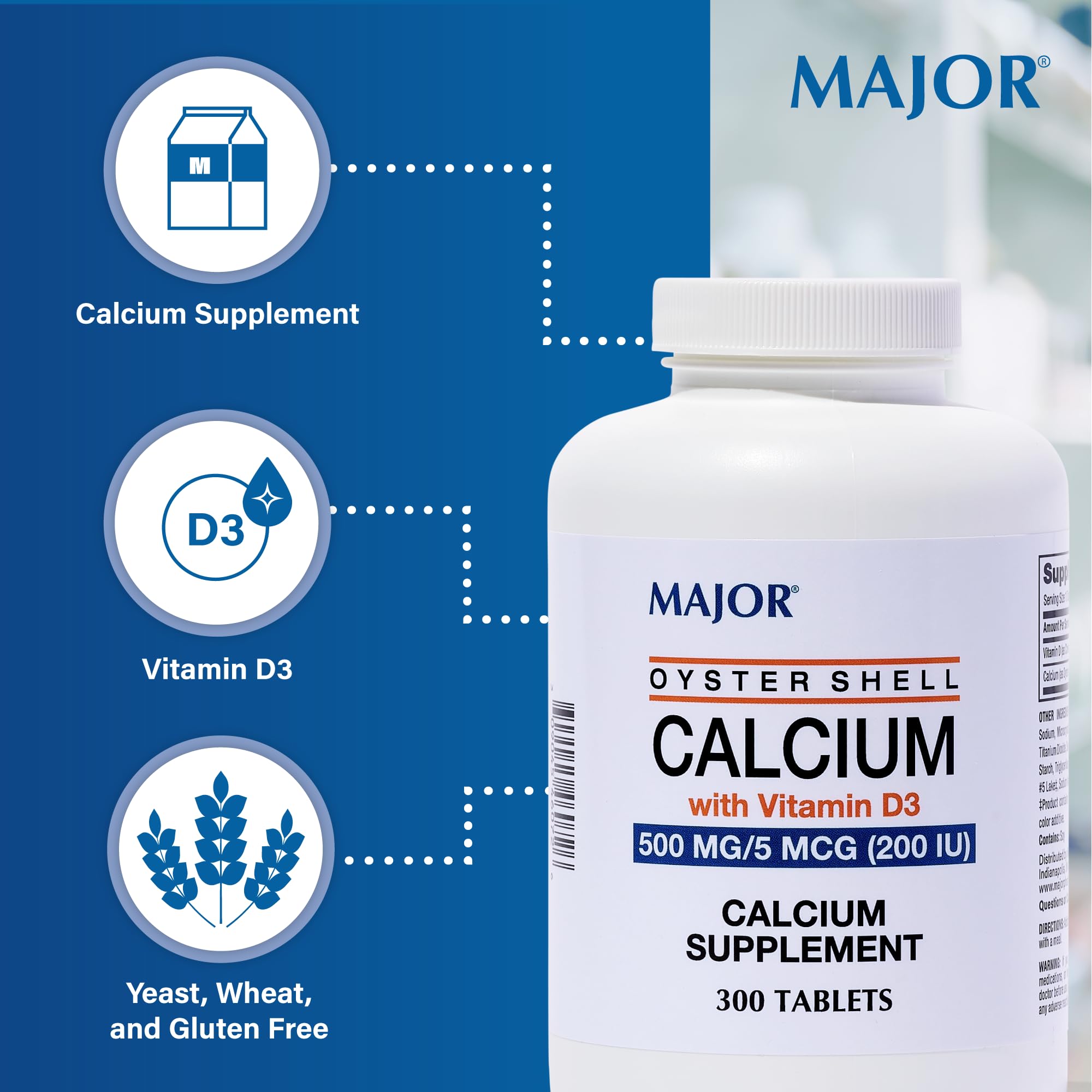 MAJOR Oyster Shell Calcium tablet being taken with a meal for daily use