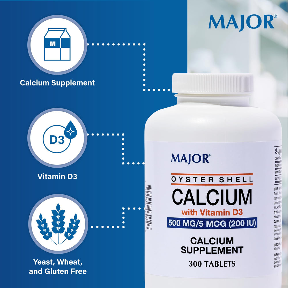 MAJOR Oyster Shell Calcium tablet being taken with a meal for daily use