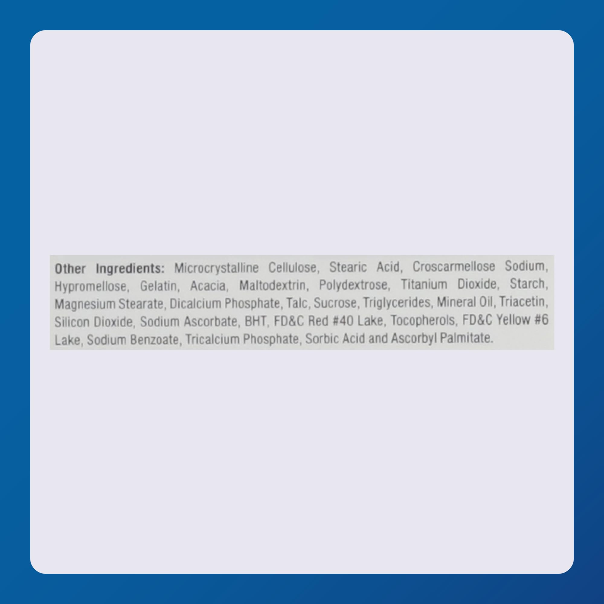 MAJOR prenatal tablets ingredient panel highlights essential vitamins and minerals.