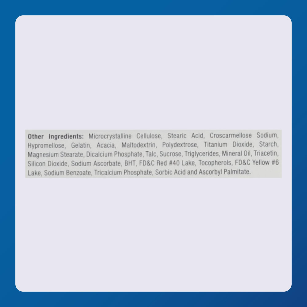 MAJOR prenatal tablets ingredient panel highlights essential vitamins and minerals.