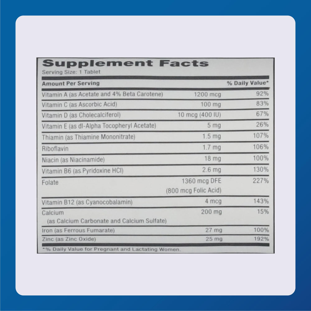 MAJOR prenatal tablets packaging box conveys trusted prenatal supplementation.