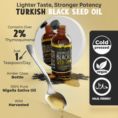 Closeup of MAJU Black Seed Oil liquid highlighting clarity and cold-pressed quality.