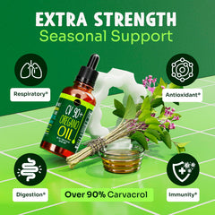 MAJU Oregano Oil liquid in glass highlights pure, pre-diluted blend with olive oil for palatability.