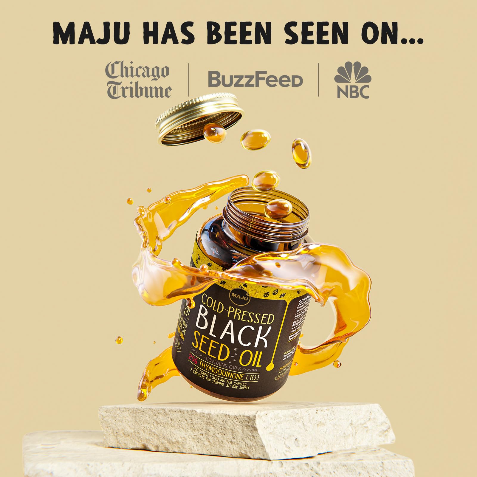 Maju Superfoods bottle pour demonstrating convenient dosing