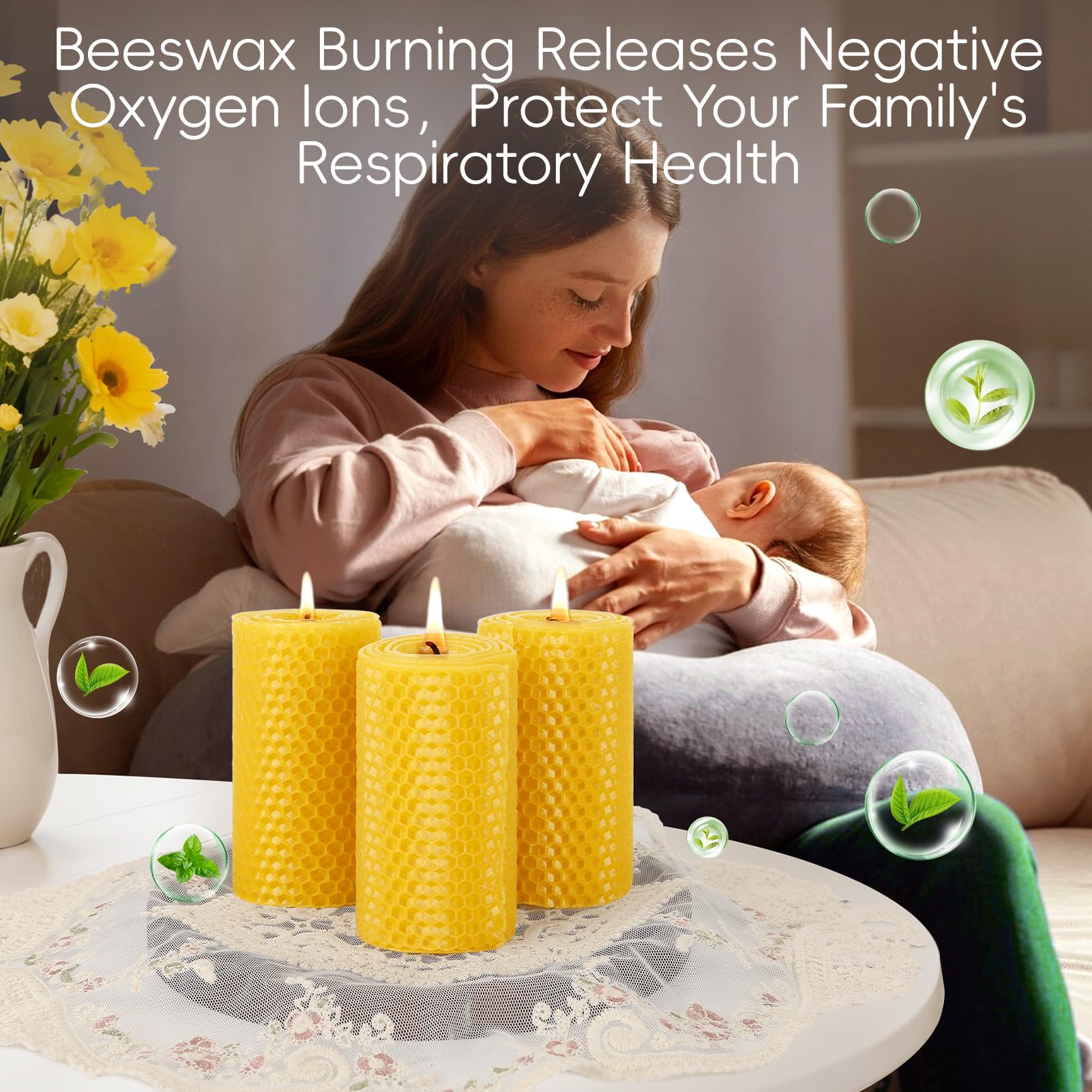 MAKALONE beeswax candle releasing negative ions for a calmer air.