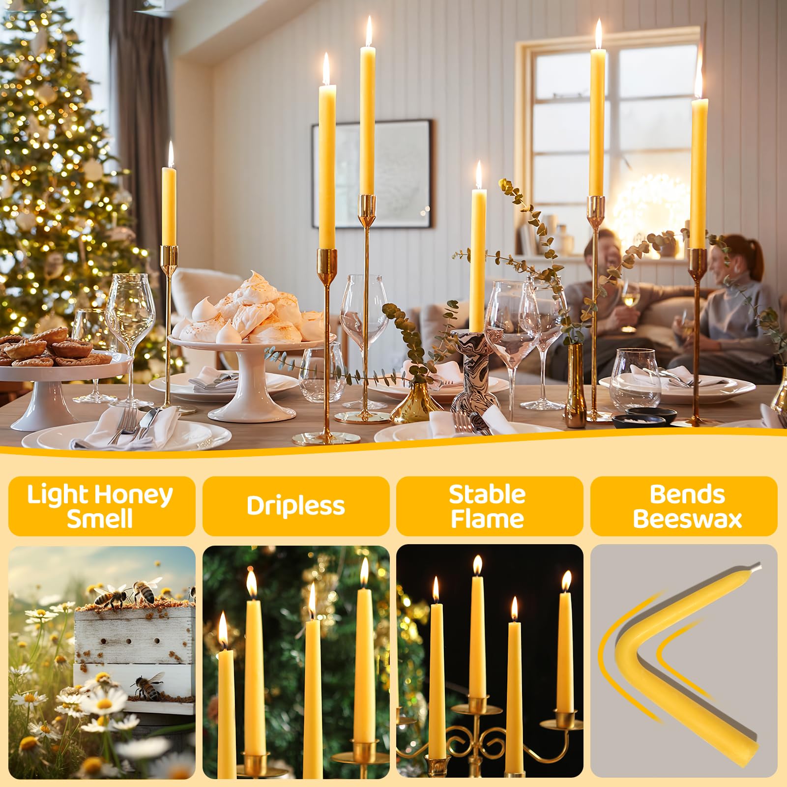MAKALONE handmade beeswax taper candles highlight craftsmanship and quality.