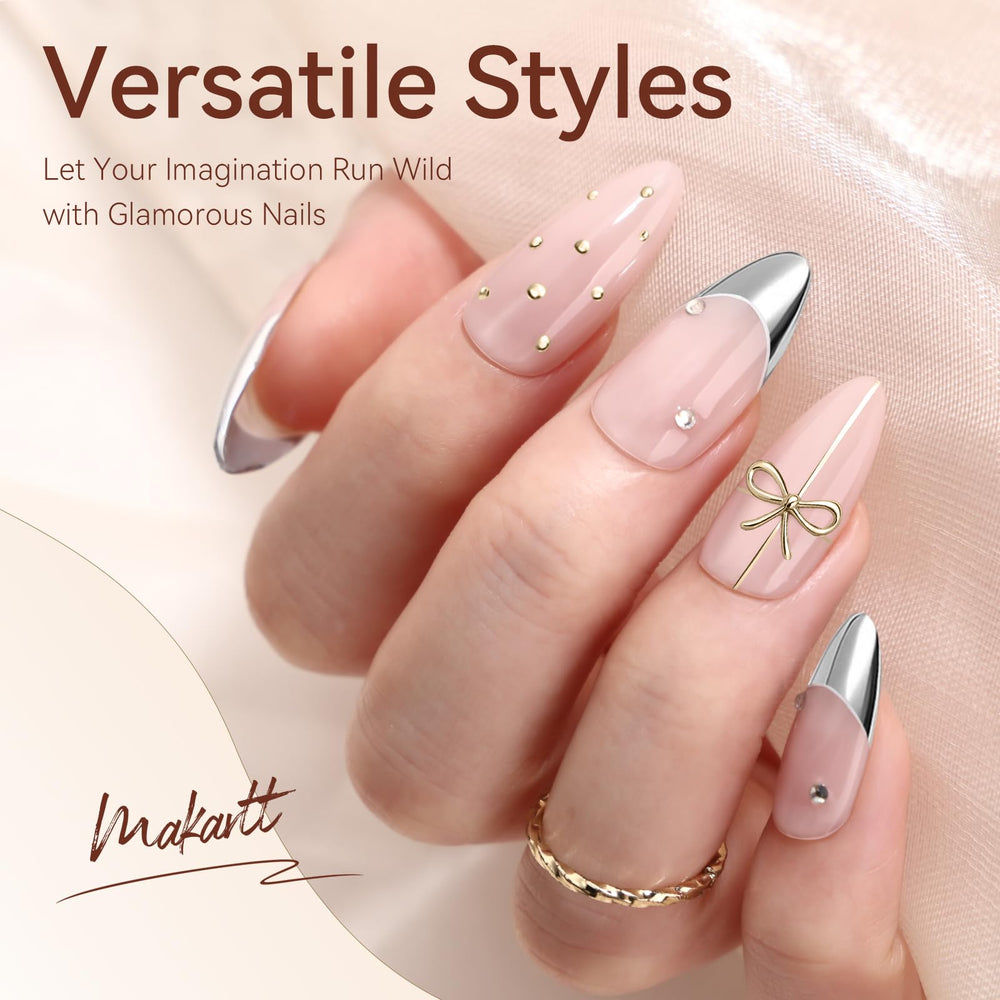 Makartt chrome gold art design on nails highlighting metallic accents.