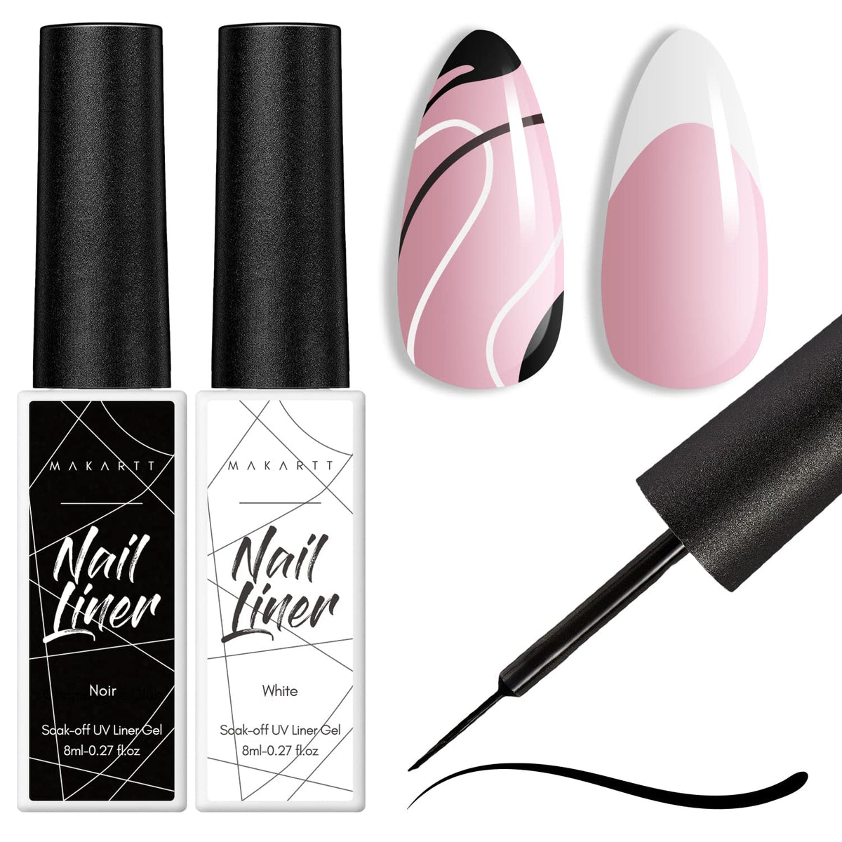 Makartt gel nail liner set white with built-in brush for precise French tips