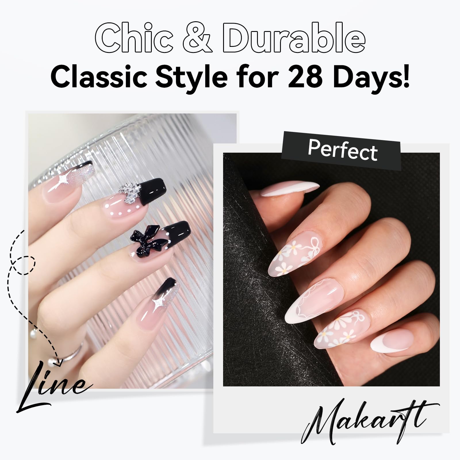 DIY nails at home using white and black liners