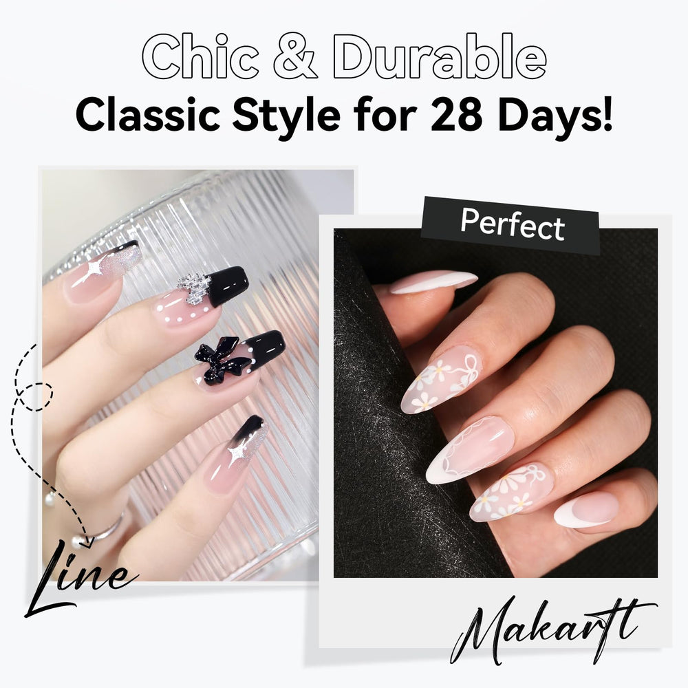 DIY nails at home using white and black liners