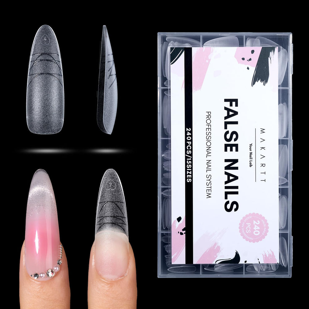 Makartt long almond nail tips with scales for precise shaping and French manicure