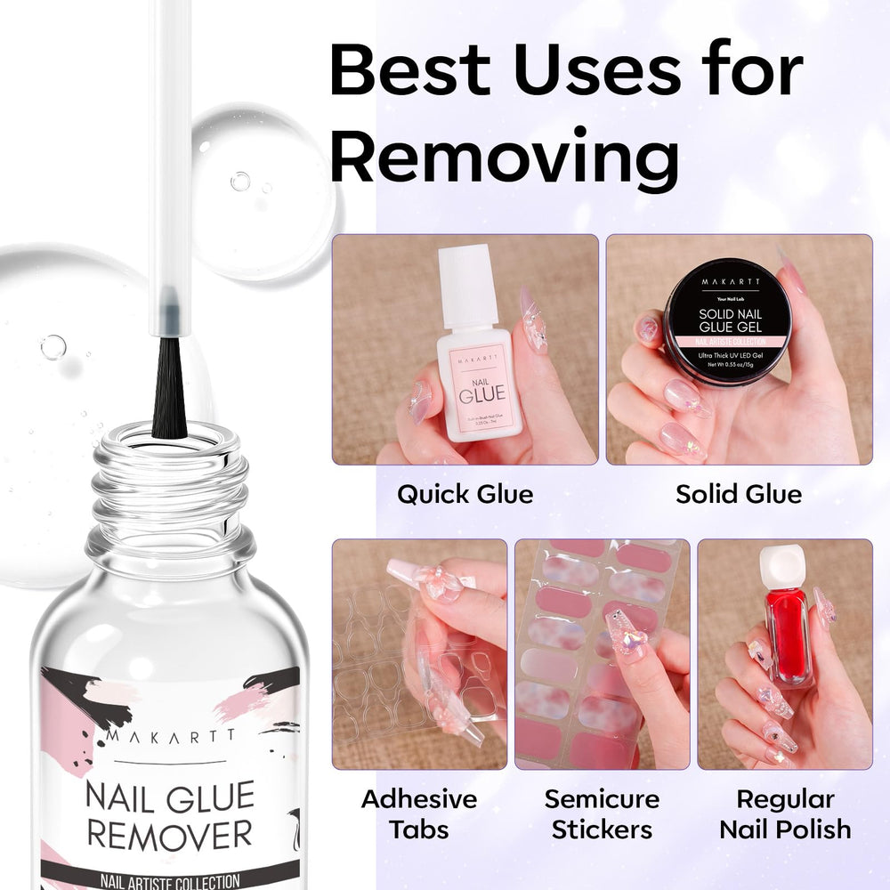 Makartt Nail Glue Remover brush focus allows precise application and safe debonding