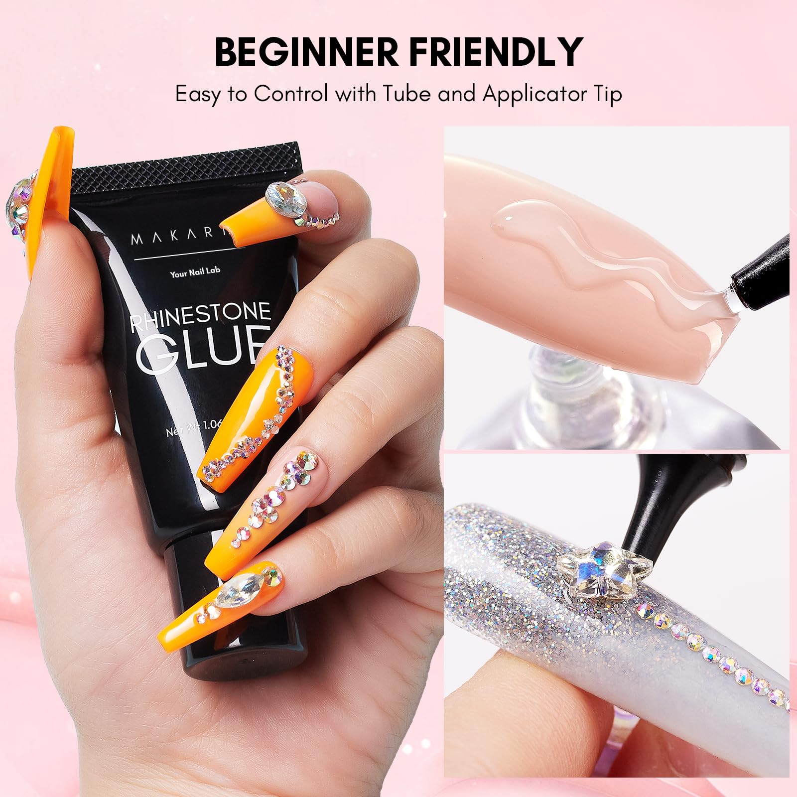 Makartt rhinestone glue dry-fast-uv-light cures rapidly for stable designs.