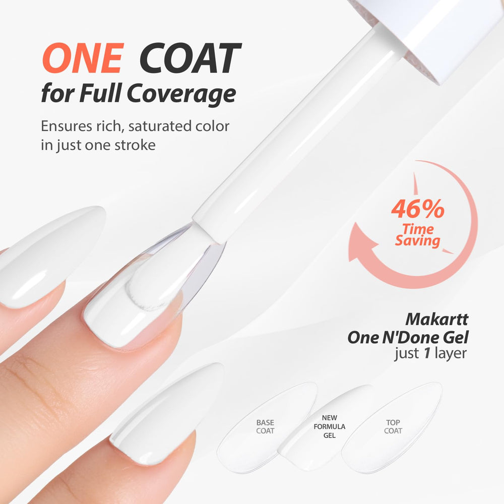 Makartt One N'Done White Gel Polish cap showing precise control for clean color.
