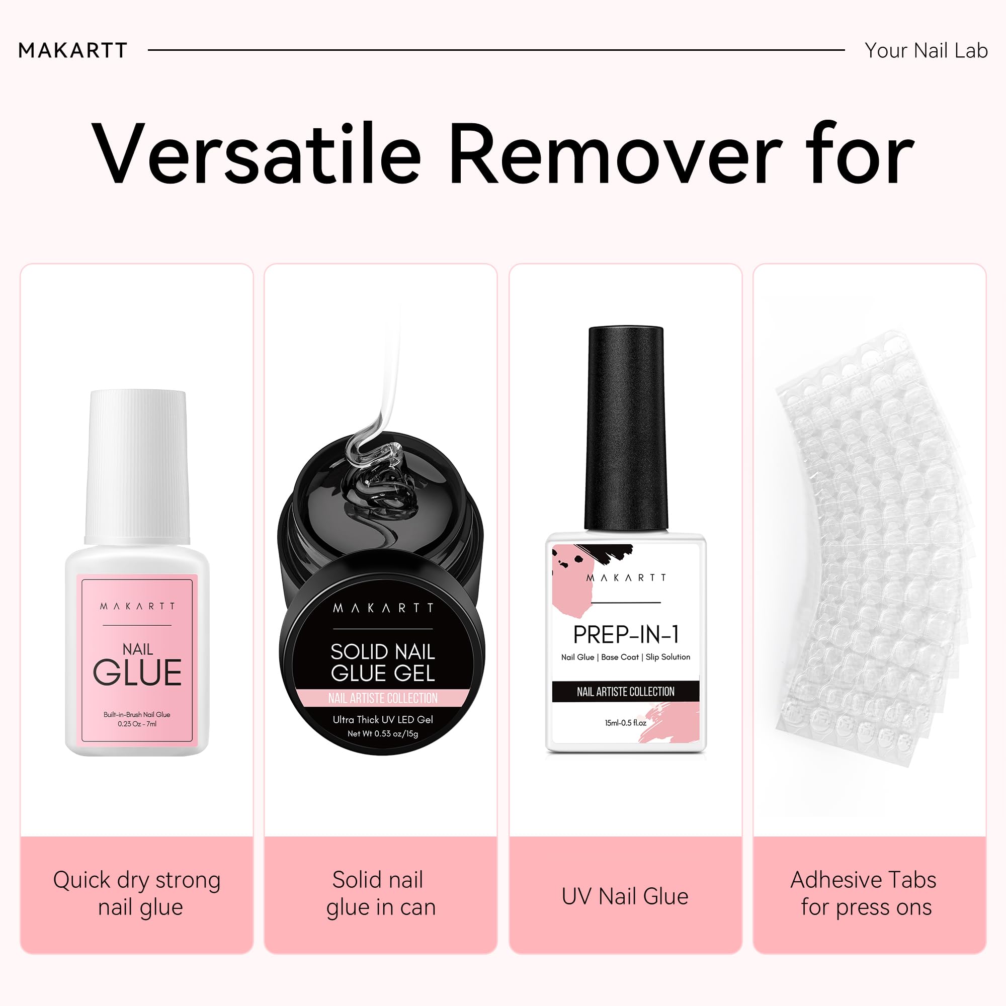 Makartt press-on nail removal close-up shows quick dissolving action.