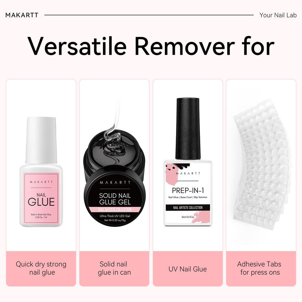 Makartt press-on nail removal close-up shows quick dissolving action.