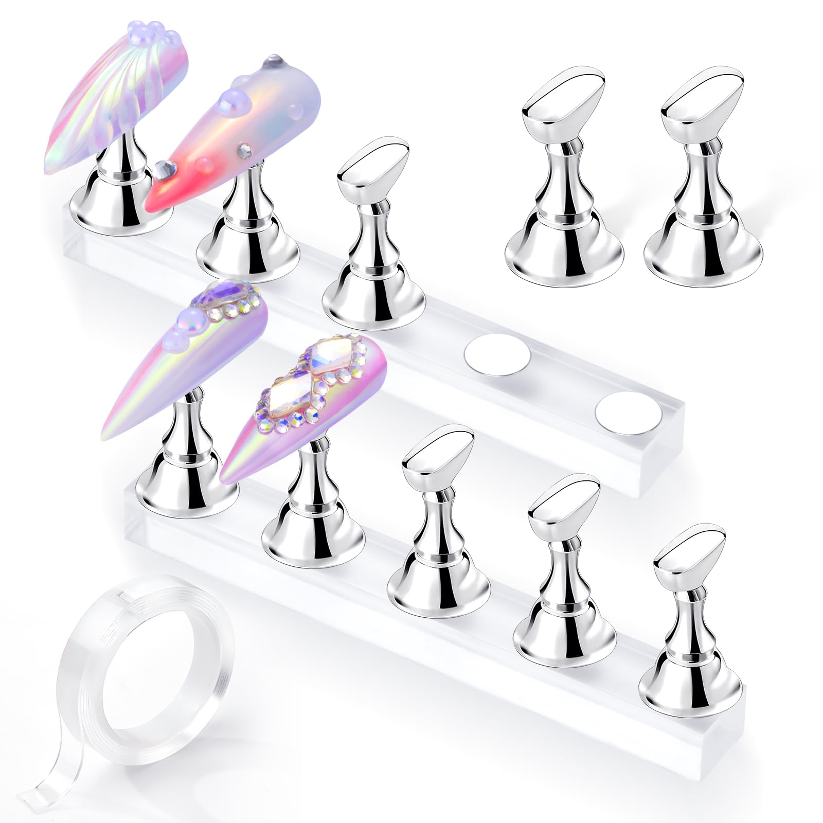 Makartt press-on nail stand in silver display for precise art practice