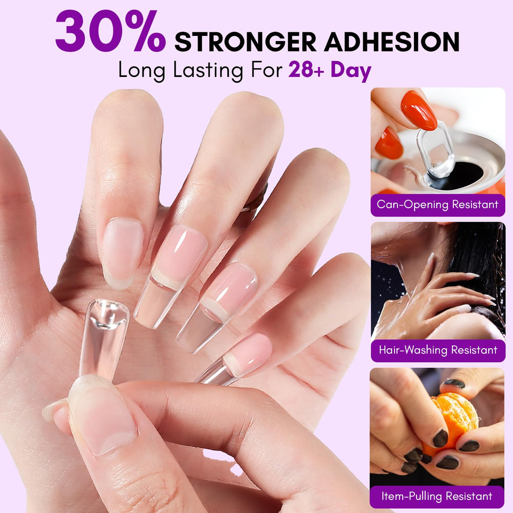 Makartt Solid Nail Glue Gel crystal-clear formula highlighted in close shot for non-yellowing nails.