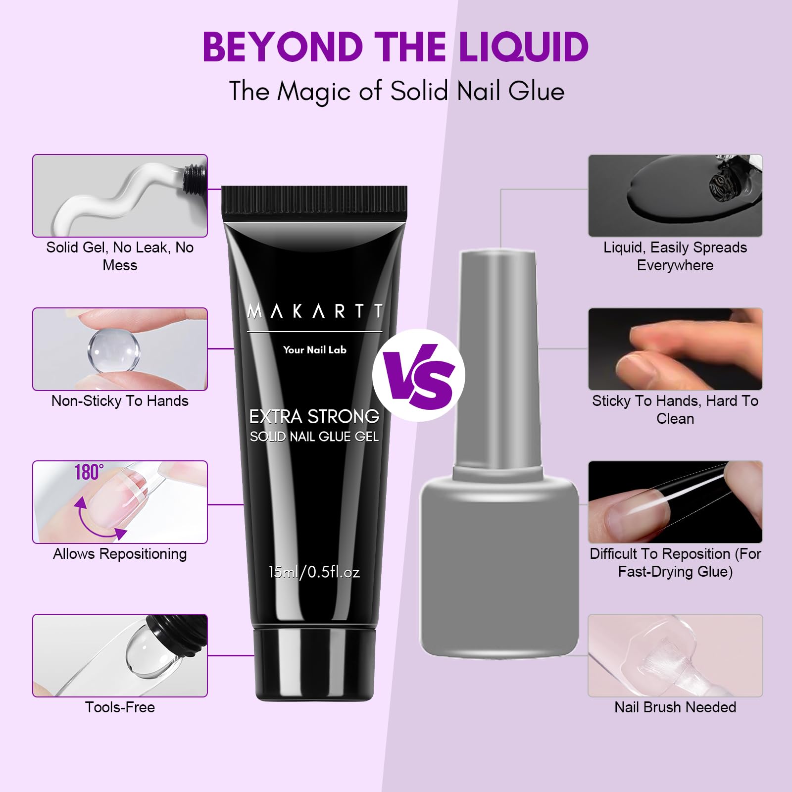 Makartt solid nail glue gel crystal-clear formula complements natural nails