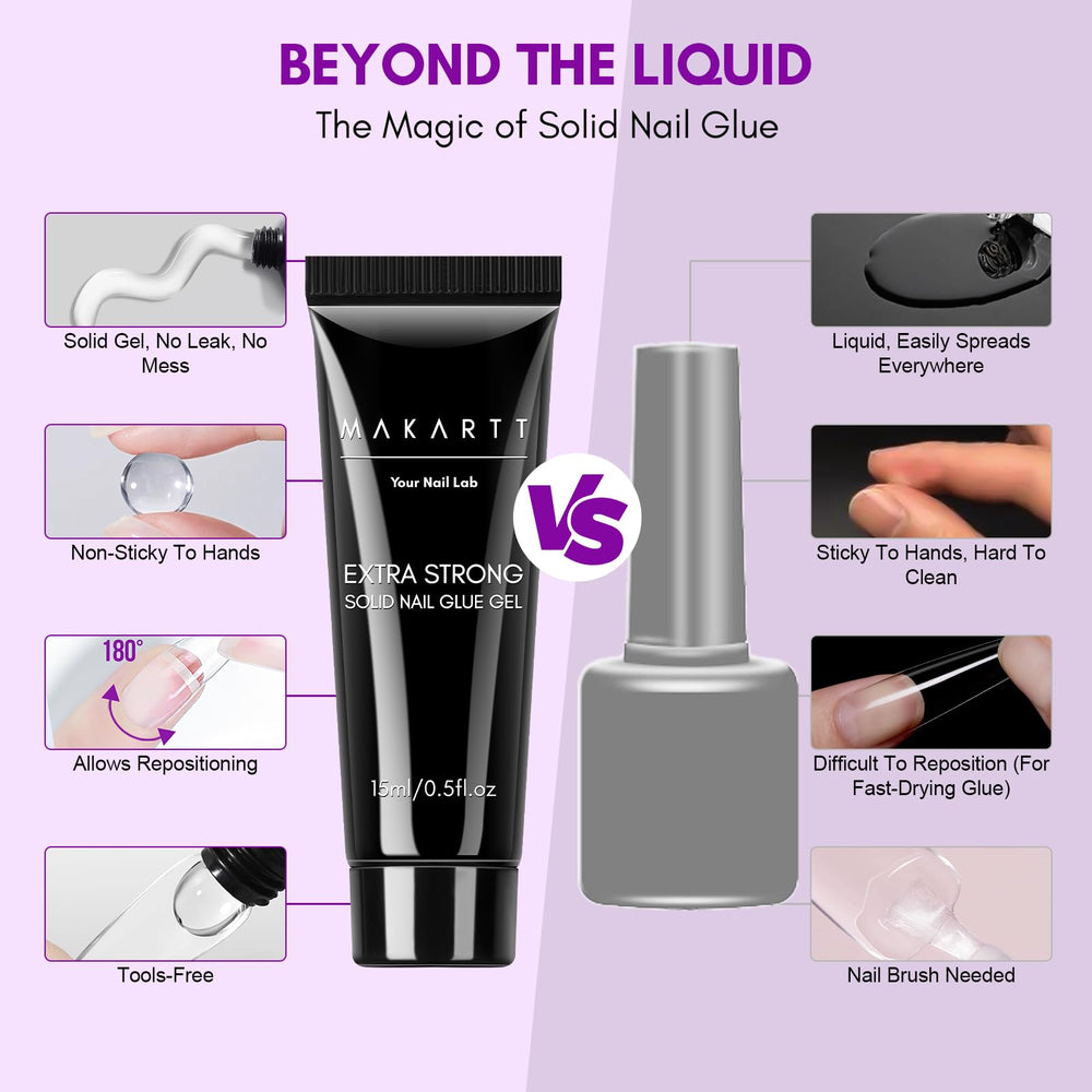 Makartt solid nail glue gel crystal-clear formula complements natural nails