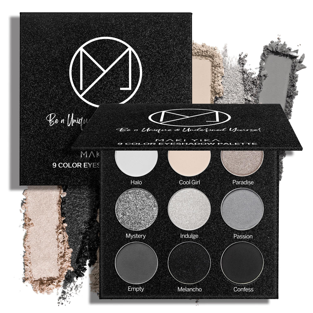 Maki Yika smoky eyeshadow palette compact with nine neutrals for versatile looks.