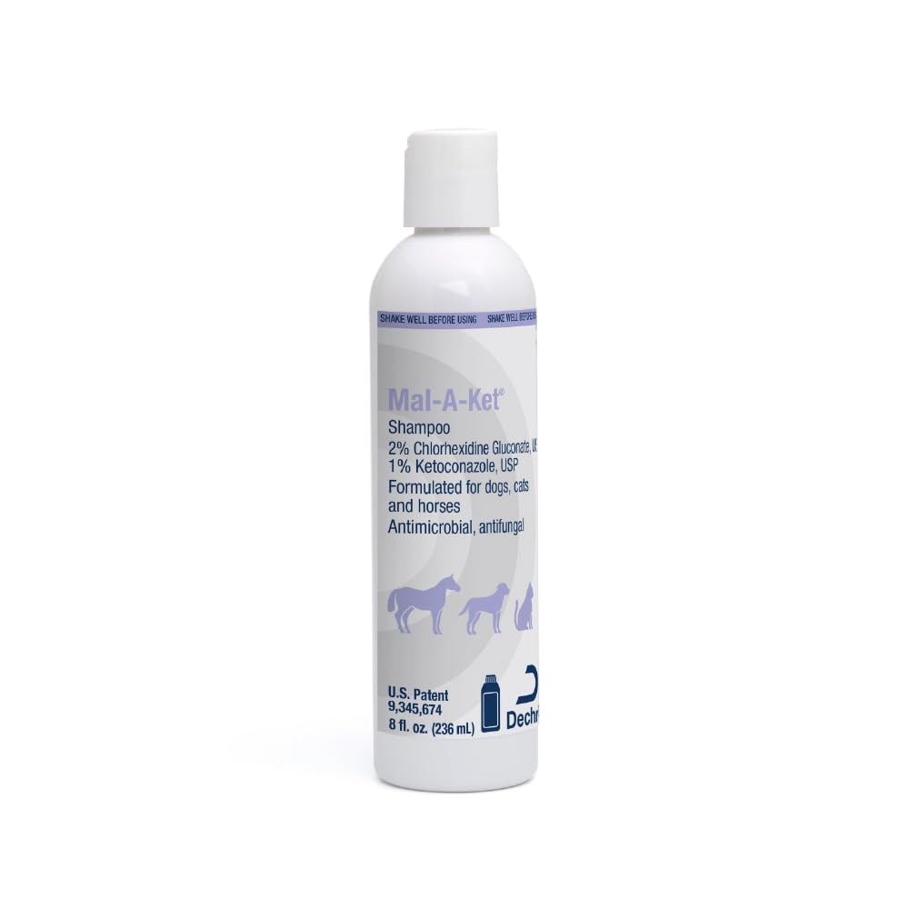 Mal-A-Ket Shampoo bottle with 8 oz size for at-home grooming.