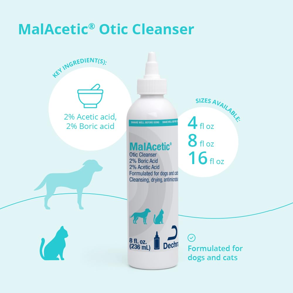 MalAcetic Otic Cleanser applying to a dog's ear for cleansing