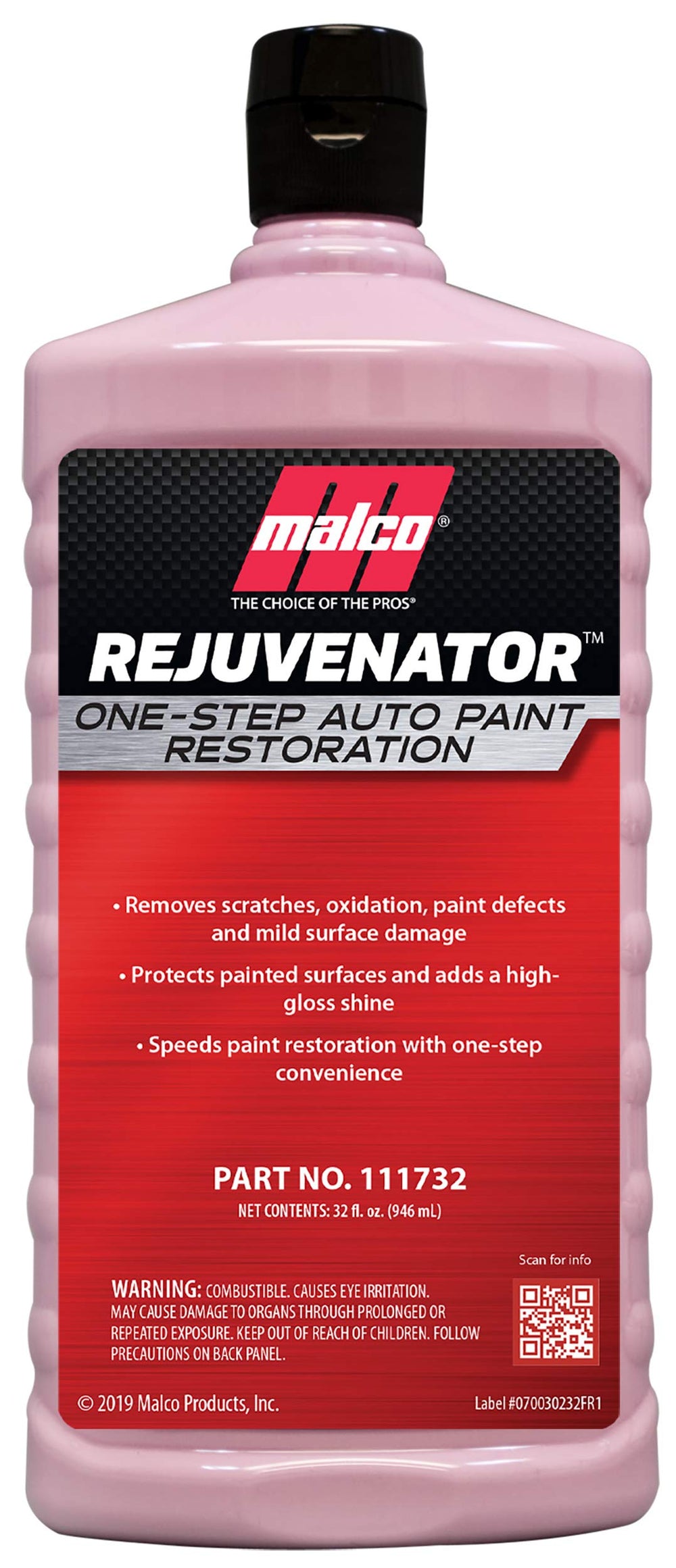 Malco Paint Rejuvenator bottle demonstrates easy gloss restoration for aged finishes
