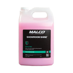Malco Showroom Shine bottle pour showing quick dust removal on a car.
