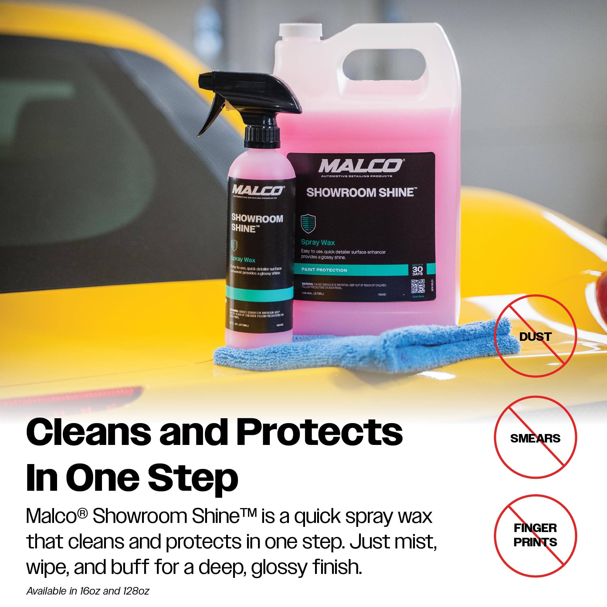 Malco Showroom Shine showroom finish on car exterior with enhanced gloss.