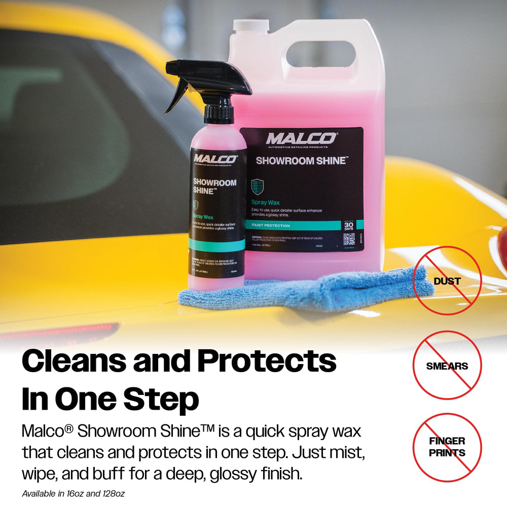 Malco Showroom Shine showroom finish on car exterior with enhanced gloss.