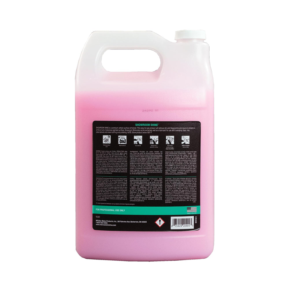 Malco Showroom Shine spray-on application for effortless cleaning and wipe-off.