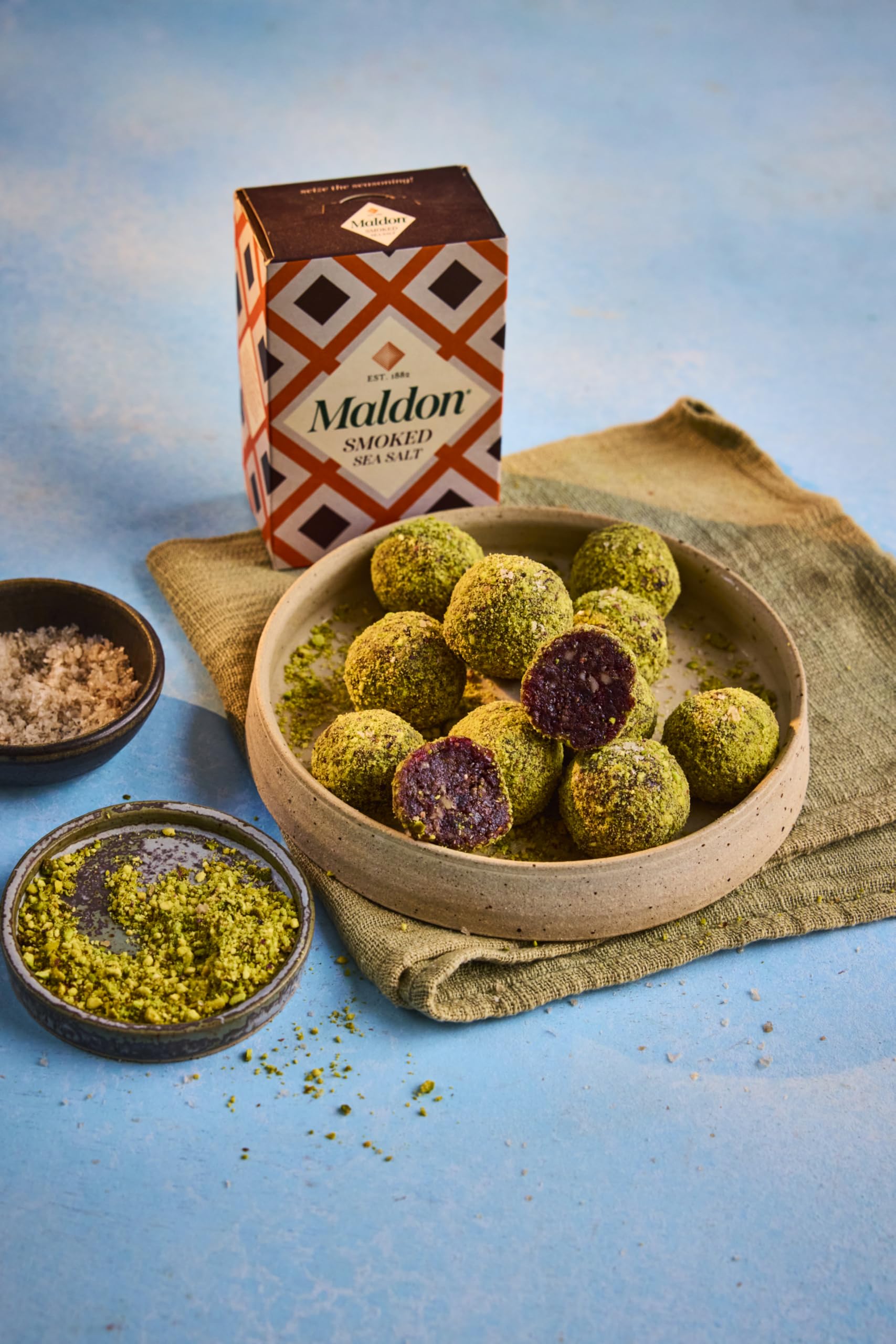 Maldon smoked sea salt over oak embers illustrates sustainable smoking process
