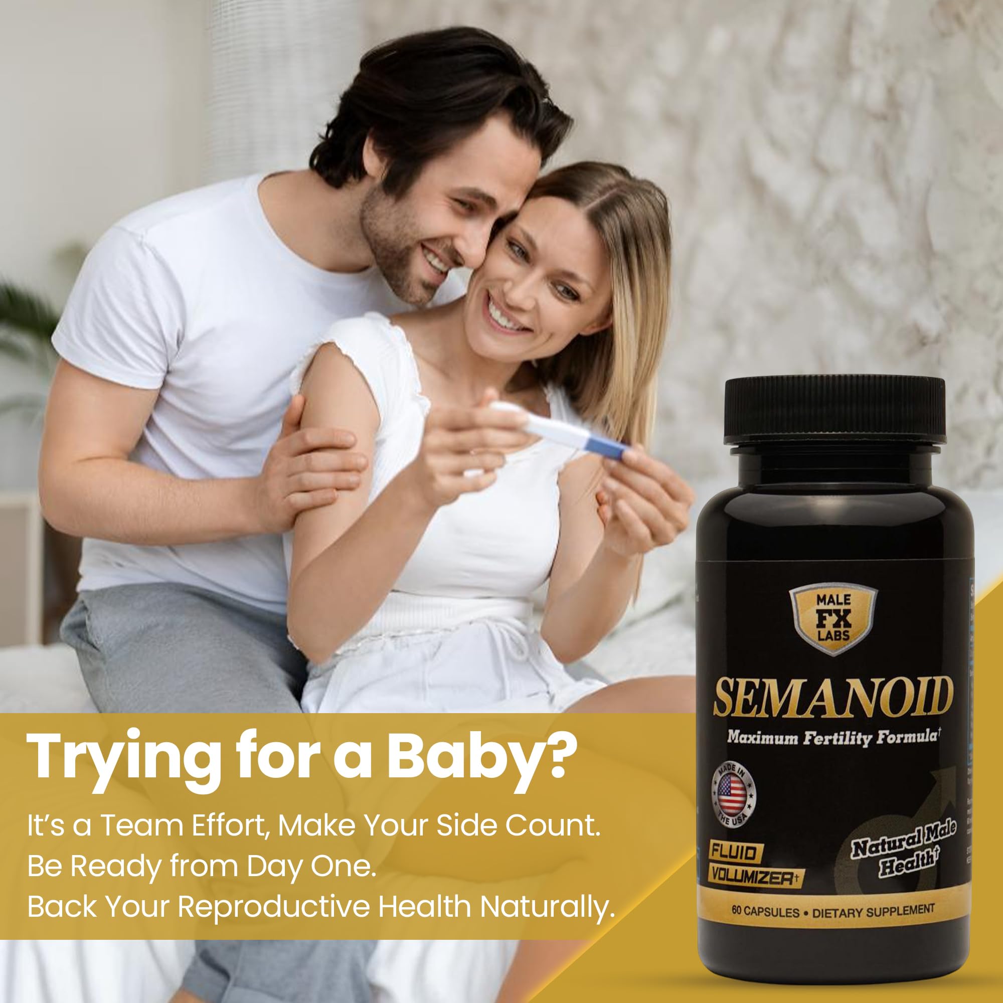 Closeup of SEMANOID capsules illustrating daily supplement dose