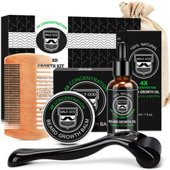 MALE GOD beard growth kit packaging showing premium grooming set
