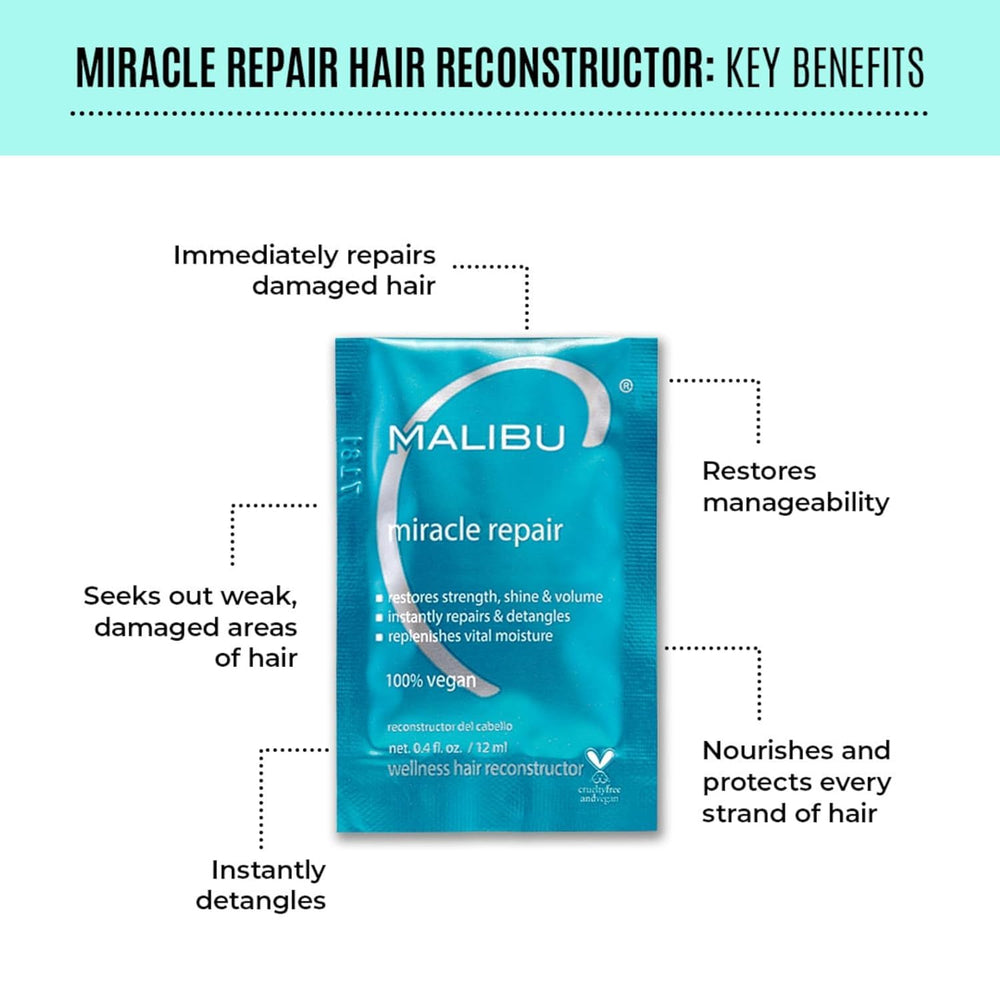 Malibu C Hard Water detox packet close-up highlighting mineral removal action.
