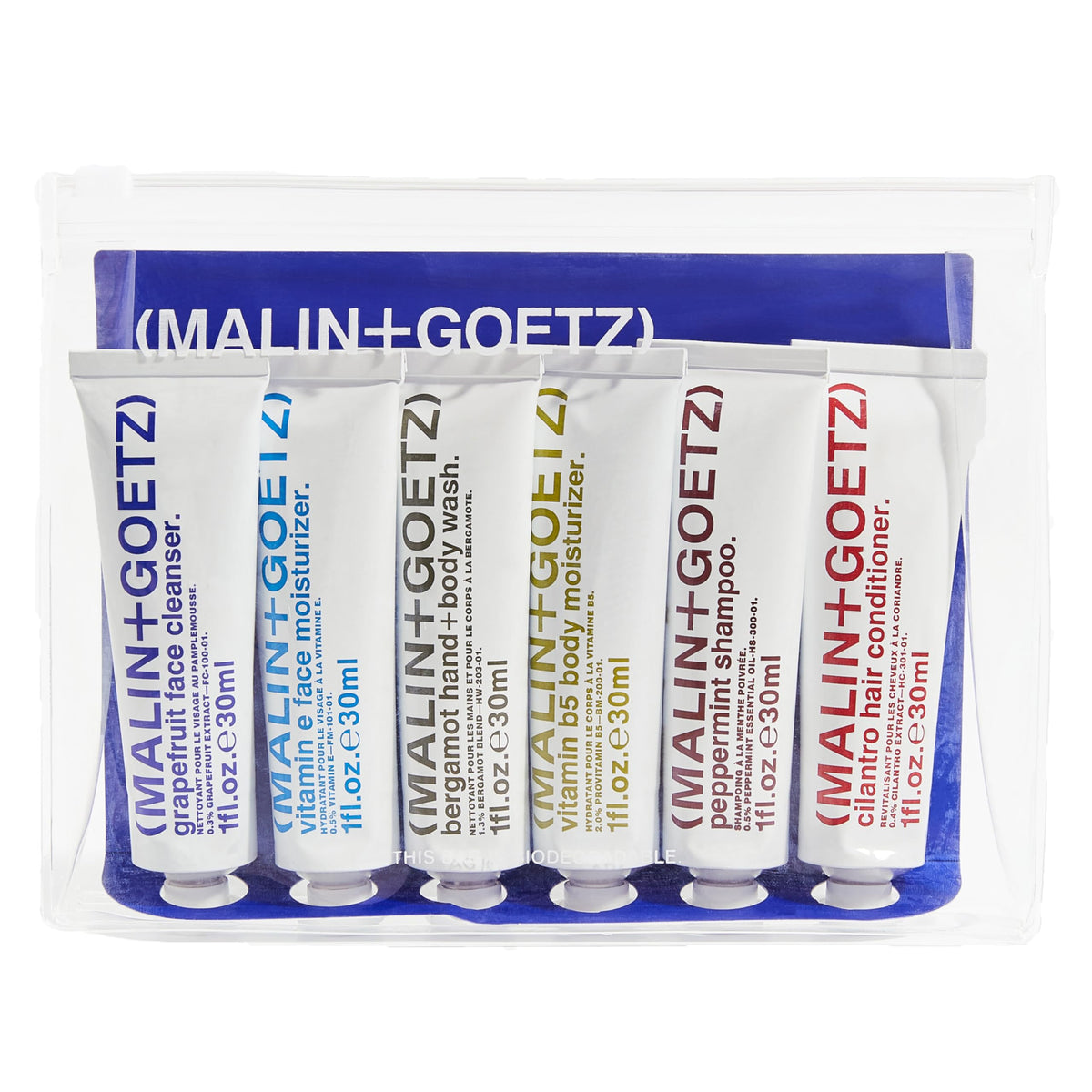 MALIN+GOETZ Grapefruit Face Cleanser travel tube for a refreshing morning cleanse.
