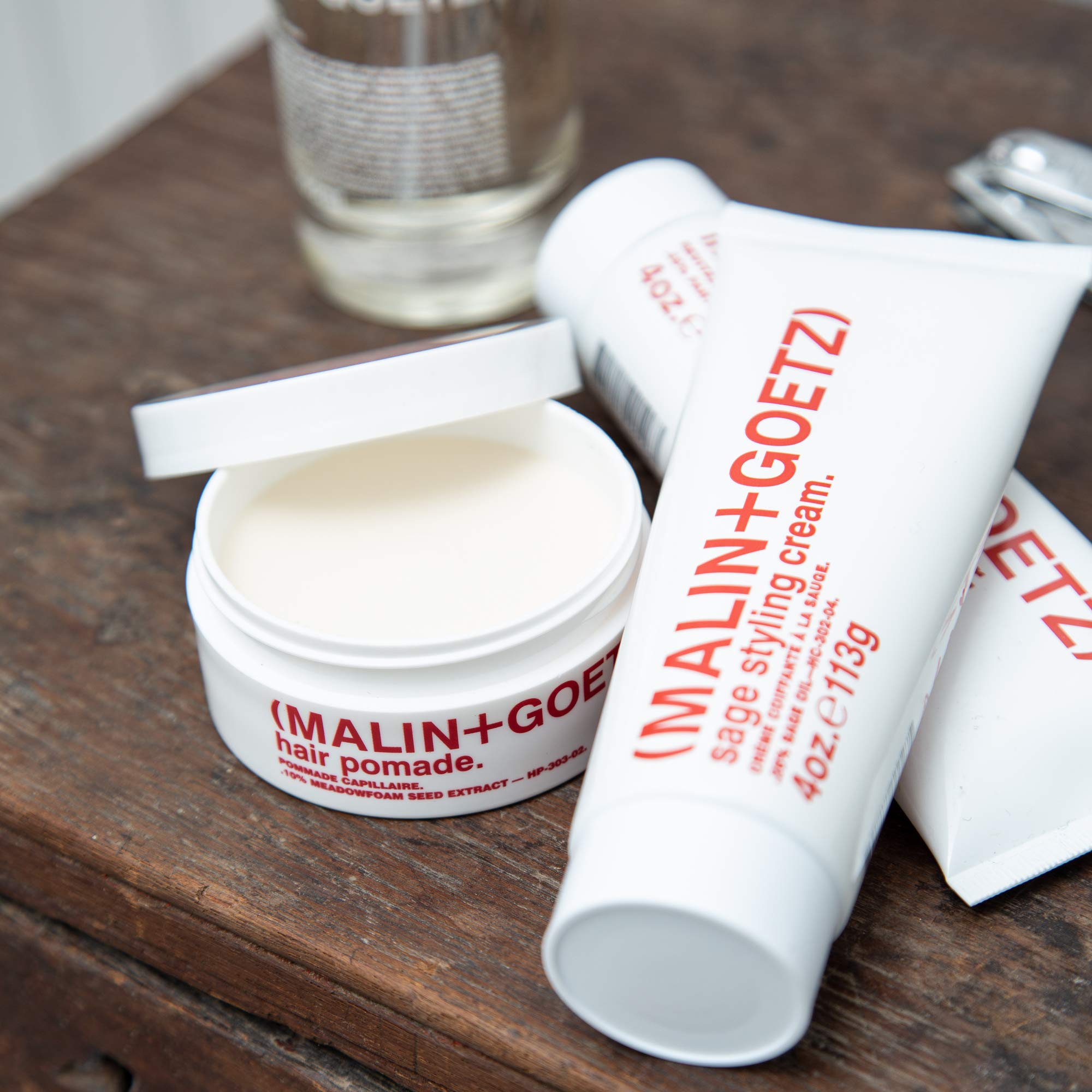 MALIN+GOETZ Hair Pomade cannabis oil detail suggests lightweight conditioning.