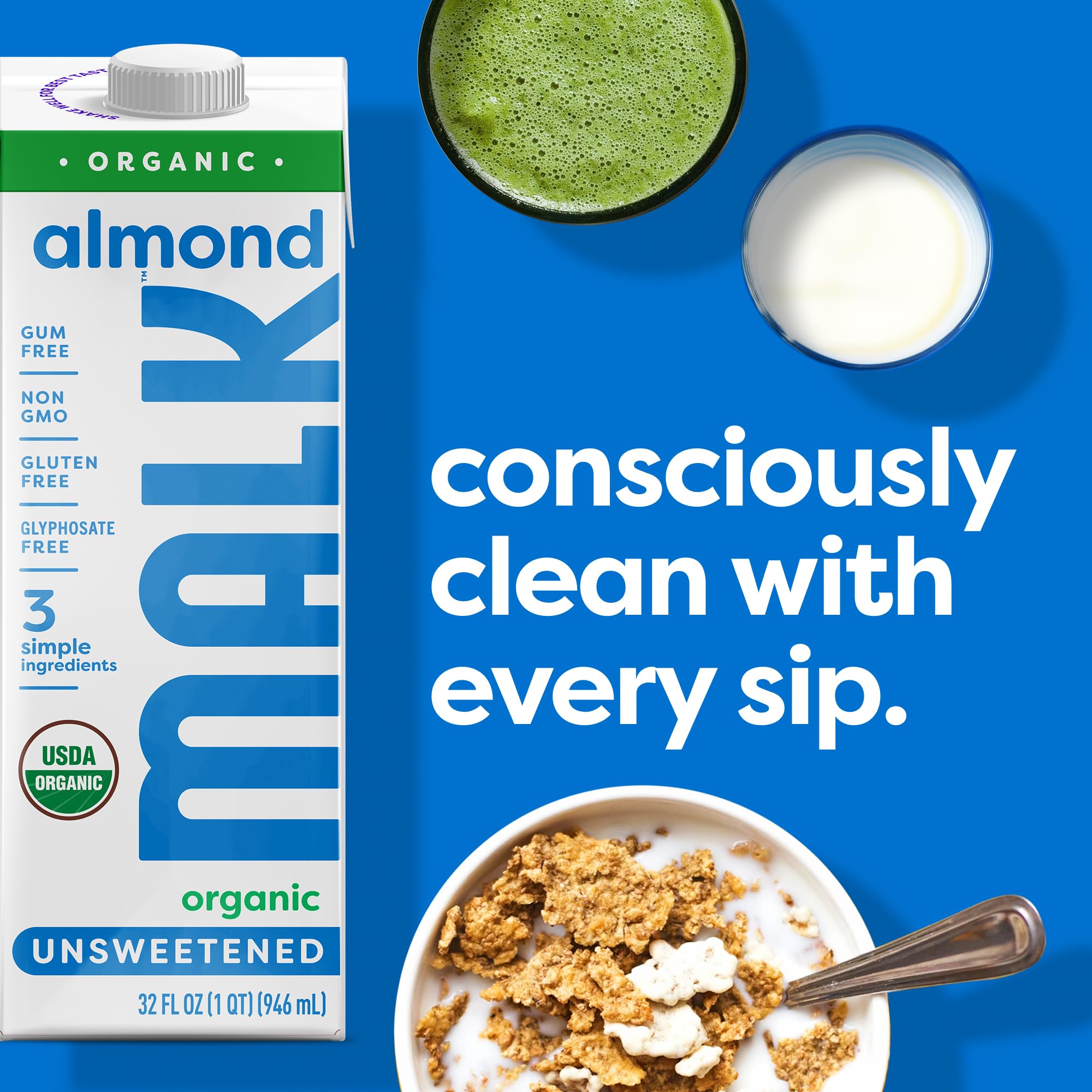 MALK cereal bowl with milk poured; versatile breakfast addition.