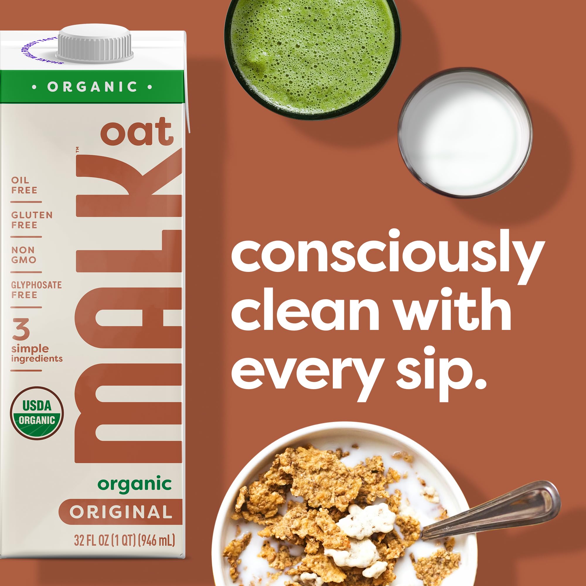 MALK Oat Milk Original pantry shelf setup, ready for smoothies and coffee