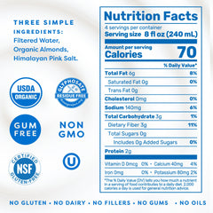 MALK unsweetened almond milk pack of six, convenient bulk option for families.