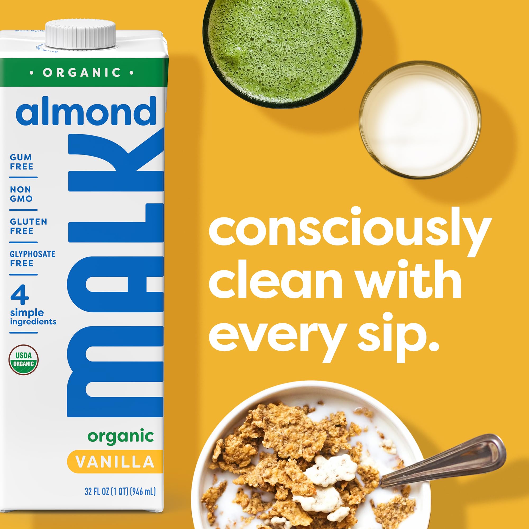 MALK Vanilla Almond Milk packaging emphasizes no gums or fillers